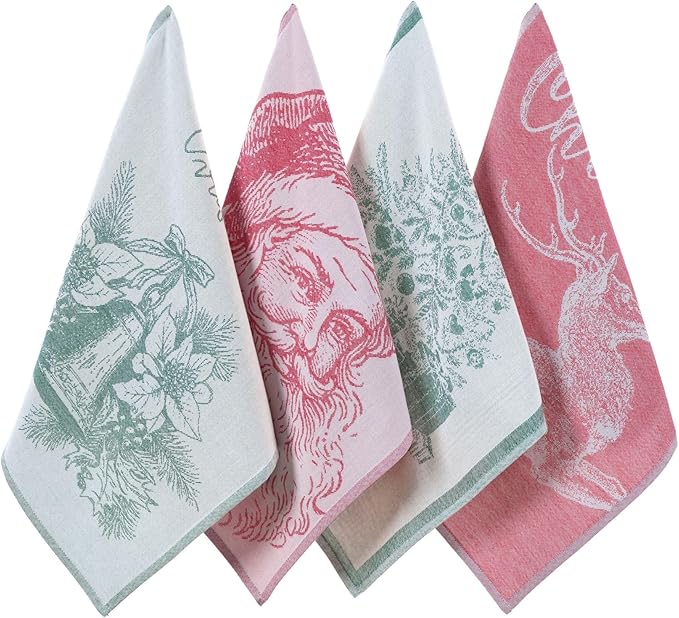 sea me at home Christmas Tea Towel Set of 4-100% Cotton Jacquard Kitchen Towels, Festive Dish Towels for Christmas Decor, Perfect Hostess Gift (Merry Christmas)