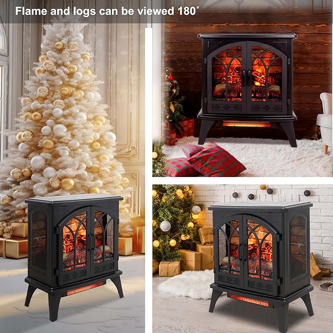 24" Electric Fireplace, Fireplace Heater w/Realistic Flame, Freestanding