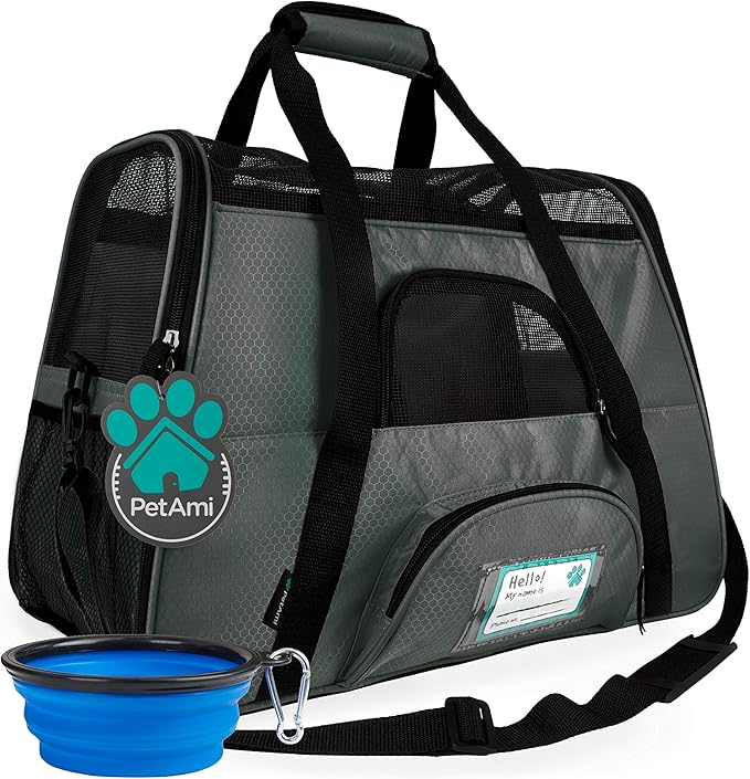 PetAmi Airline Approved Pet Carrier for Cat, Soft Sided Dog Carrier for Small Dogs, Cat Travel Supplies Accessories Indoor Cats, Ventilated Pet Carrying Bag Medium Large Kitten Puppy, Small Dark Gray