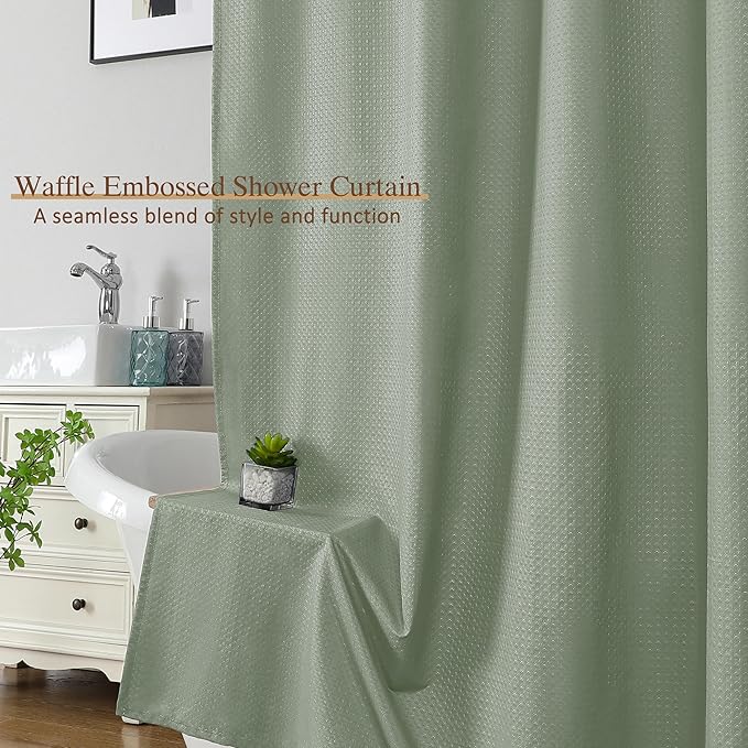 Ebesto Sage Green Fabric Shower Curtain 78 Inch Length 1 Piece, Embossed Textured Waffle Cloth Shower Curtains for Bathroom Modern Hotel Spa, Water Resistant Machine Washable, 72Wx78L Inches
