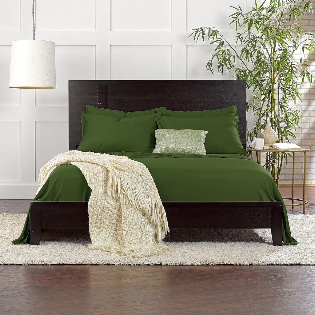 King Pillowcases by Pure Bamboo, Genuine 100% Organic Viscose Derived from Bamboo, Luxuriously Soft & Cooling, Double Stitching, Envelope Closure (2 King Pillowcases, Pesto)