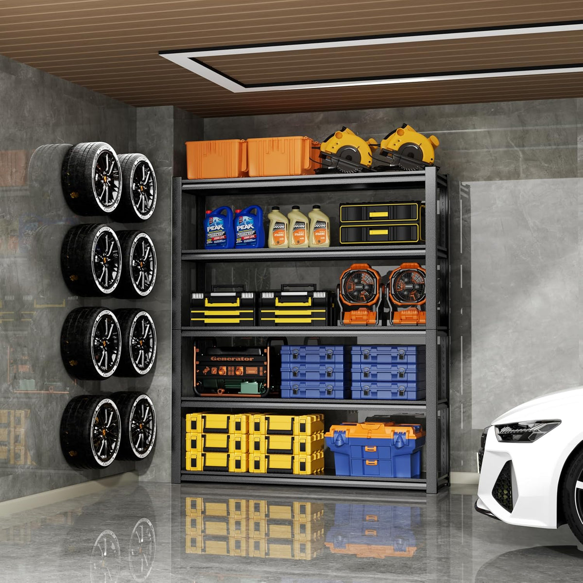 59" W Garage Shelving,5-Tier Heavy Duty Shelving Unit,3000LBS Adjustable Metal Storage Shelves,Storage Rack Units for Industrie,Shed,Warehouse,Basement,Black,59" W x 20" D x 72" H