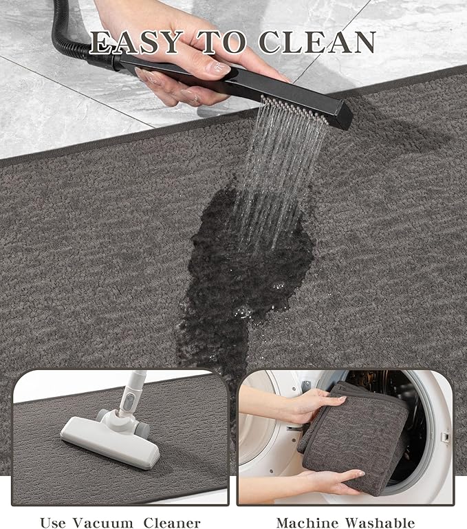 chakme Bathroom Rugs Mat 36x24, Ultra Thin Non Slip Bath Mat Quick Dry Absorbent Bath Mat for Bathroom Floor, (Dark Grey, 36"x24")