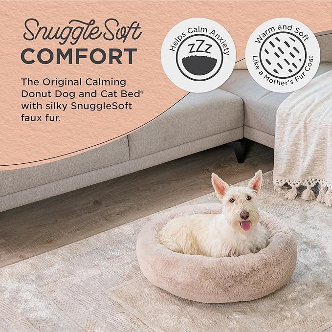 Best Friends by Sheri SnuggleSoft Faux Fur Calming Donut Bed for Dogs, Brown, Small, 23x23