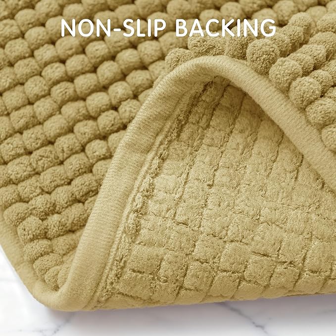 SUBRTEX Bathroom Rugs Chenille Bath Rug, Soft Short Plush Bath Mat, Water Absorbent Shower Mat, Quick Dry Machine Washable(Yellow, 16" x 24")