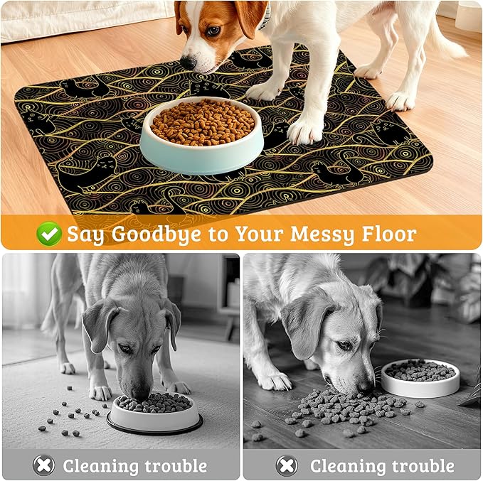 Japanese Cats Feeding Mat,Absorbent Quick-Dry Cat Dog Food and Water Bowl Mats,Non-Slip Rubber Backing Mat,Cat Dog Accessories Supplies 12" x 20"