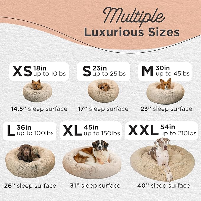 Best Friends by Sheri The Original Calming Donut Dog Bed – Washable Plush Pet Bed for Large Breeds up to 100 lbs, Shag Faux Fur, Taupe, Large (36" x 36")