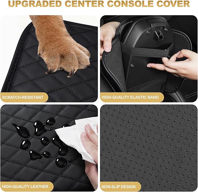 Center Console Cover for Accord: Armrest Cover for Car with 2 Storage Bags - Scratch & Wear Resistant & Waterproof Leather Console Cover,Anti-Scratch Auto Armrest Pad Accessory （Black