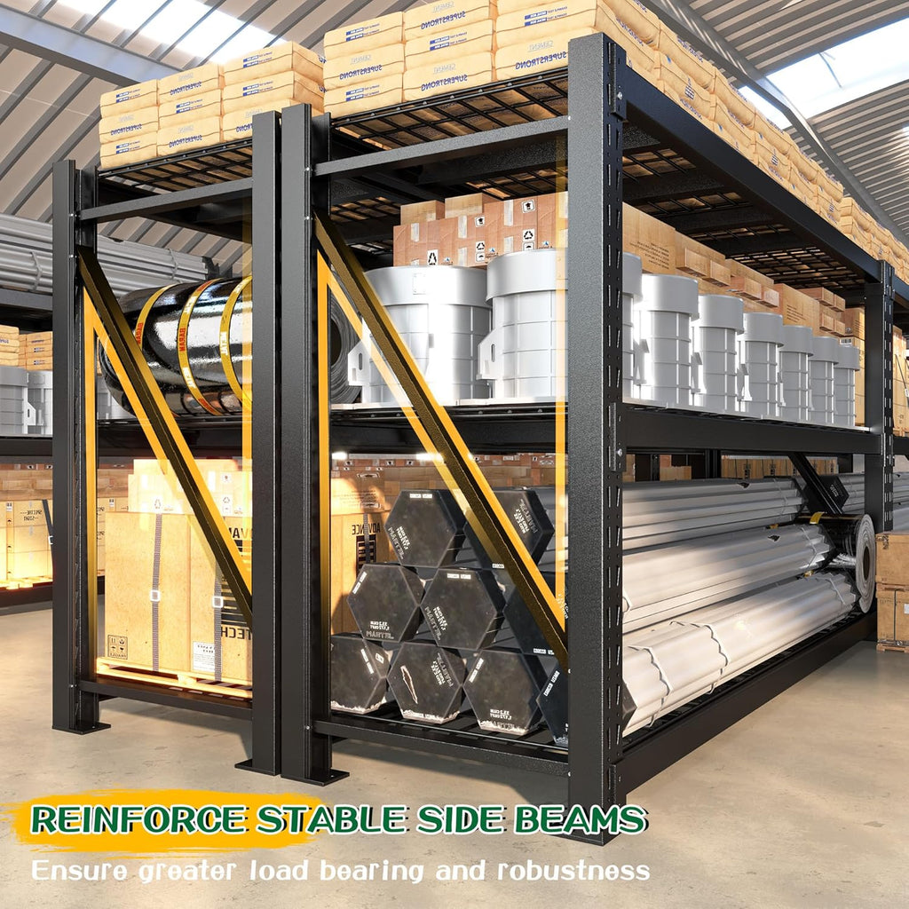 Bepatio 77" W Garage Shelving Heavy Duty, Ultra Wide Storage Shelves 3 Tier Metal Shelving Unit Adjustable Utility Shelves for Garage, Basement, Warehouse, Black 77" W*23.7" D*66”H, 2 PCS