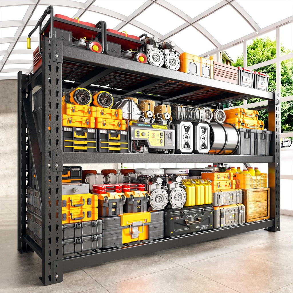 Bepatio 8250LBS Garage Shelving Heavy Duty Storage Shelves Industrial Metal Shelving Adjustable 3-Tier Shelves for Garage, Warehouse Basement 24" D × 60" W × 66" H