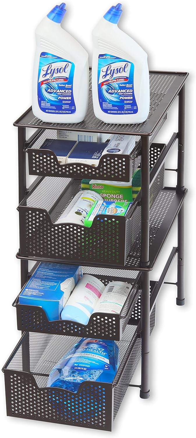 Simple Houseware Stackable 2 Tier Sliding Basket Organizer Drawer, Bronze