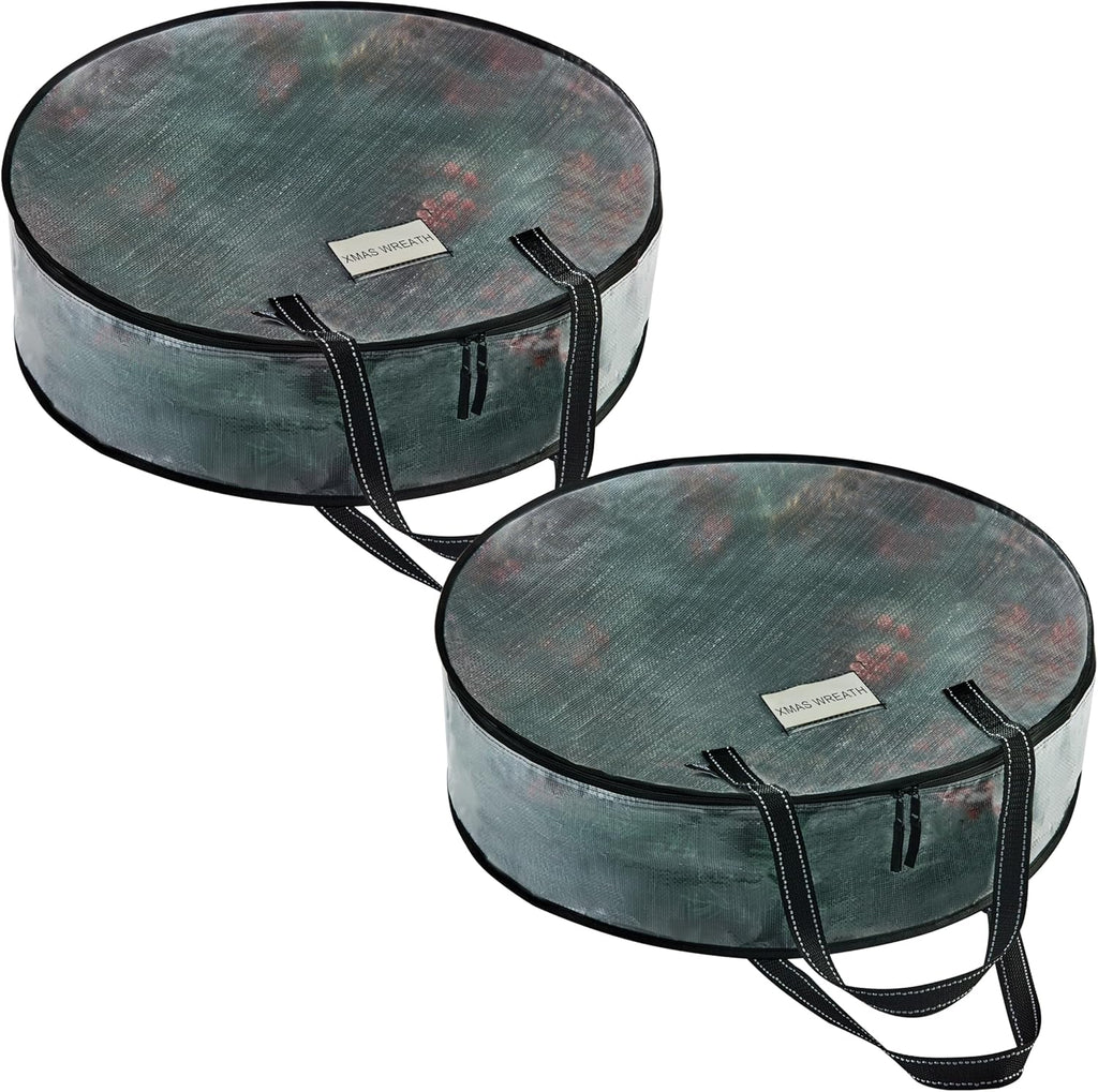 VENO 2 Pack Christmas Wreath Storage Container - 36 Inch Clear Wreath Bag, Christmas Garland and Holiday Decoration Organizers with Zipper and Durable Handles (Clear, 36"-2 Pack)