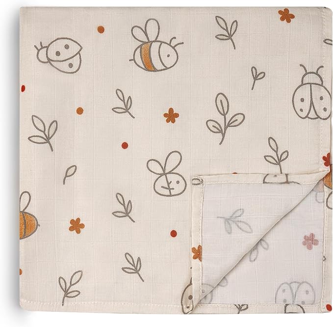 HECCEI Muslin Swaddle Blanket - Baby Muslin Blanket Large Swaddles 47 x 47 inches Breathable & Soft Baby Receiving Blanket Gender Neutral for Newborn Boys Girls, Garden Friend