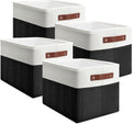 Storage Baskets, 4 Pack Linen Fabric Storage Bins for Shelves, Foldable Baskets with Handles for Home Organization, 15"x11"x9.5"