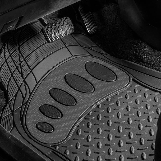FH Group Automotive Floor Mats Heavy Duty Footprint Design Rubber Floor Mats for Cars,Universal Fit Full Set,Climaproof Floor Mats Trimmable Floor Mats for Most Sedan, SUV, Truck Floor Mats Black