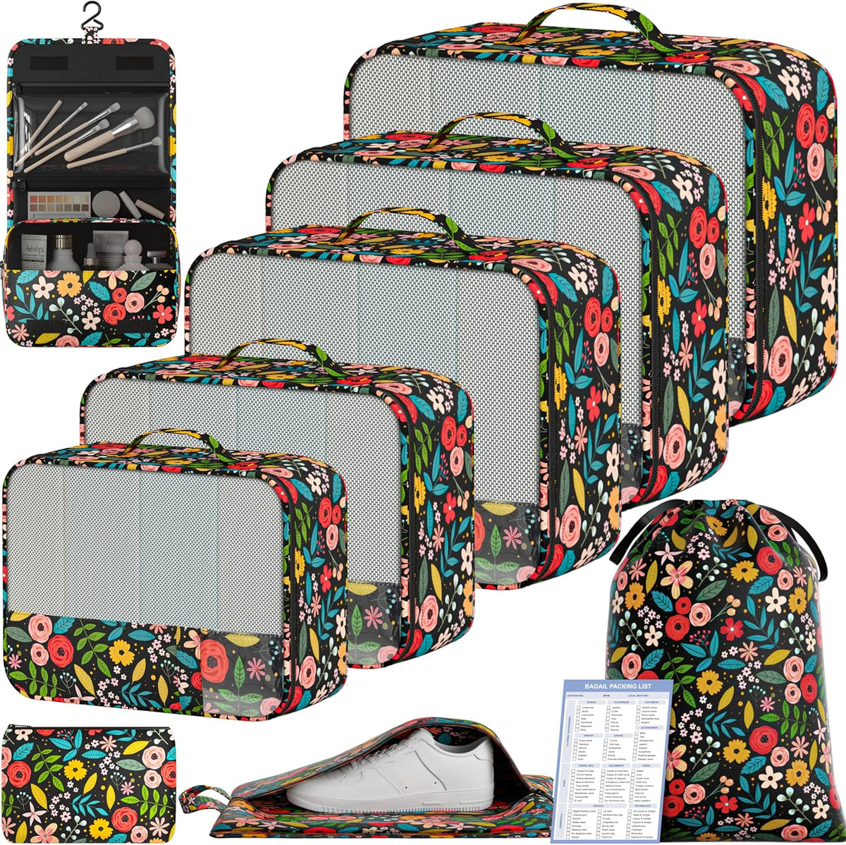 BAGAIL 9 Set Packing Cubes Luggage Packing Organizers for Travel Accessories