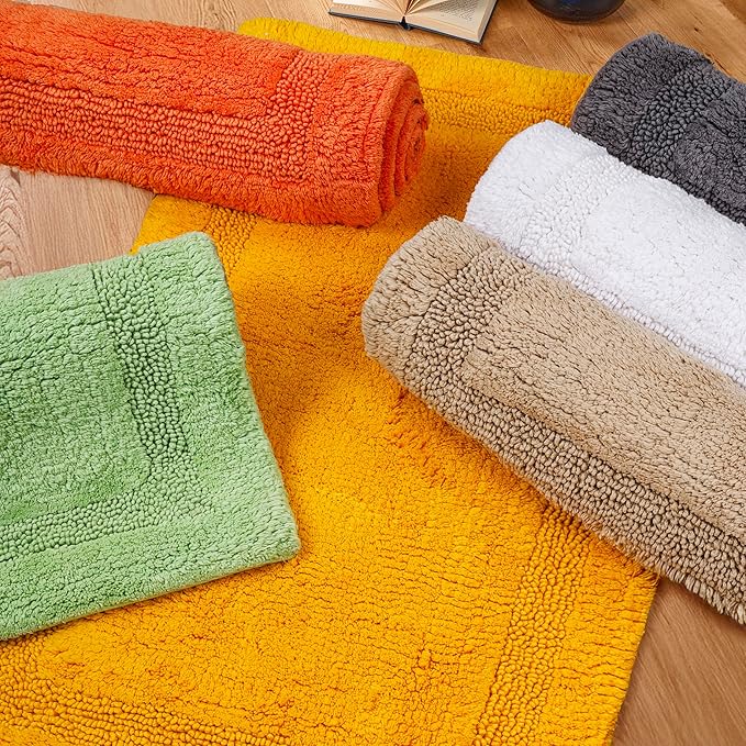 C23 Luxury 2200 GSM Heavyweight Bath Mat (Pack of 2) | 100% Tufted Cotton 20"x32" & 16"x24" White Thick & Plush Bathroom Rugs Ultra-Absorbent, Quick Dry, Anti-Slip Natural Latex Back, Machine Washable