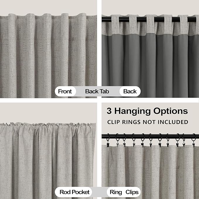 KOUFALL 92 Inch Blackout Curtains, Boho Taupe Pleated Curtains
