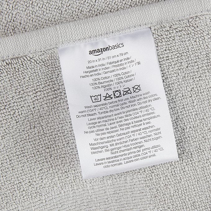 Amazon Basics Banded Bathroom Bath Rug Mat, Soft Silver, 31 inches L x 20 inches W