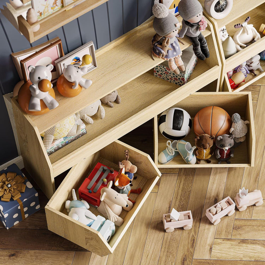 Toy Storage Organizer for Kids, Toy Storage Cabinet with Drawers, Boys and Girls Toy Shelf with Wheels, Toy Organizer Kids Bookshelf with Storage for Nursery, Playroom, Bedroom (Burlywood)