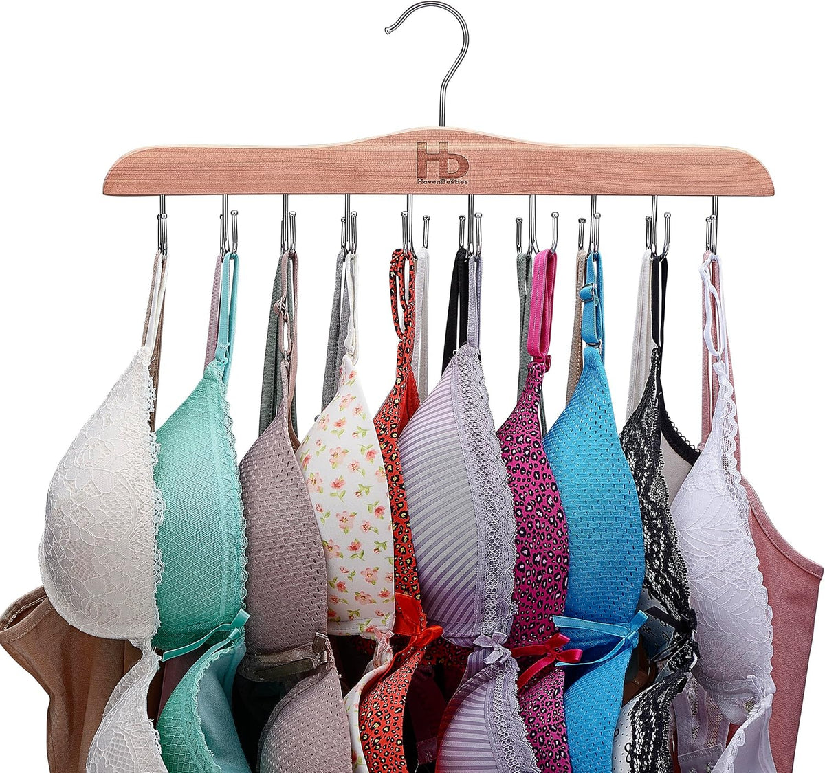 Large Bra Hanger and Bra Organizer for Closet – Tank Top Hanger Space Saving for House, Dorm, Apartment - Foldable Wooden for Closet Organizer– 20 Hook - Cedar WoodHanger, Natural, 1 Pack